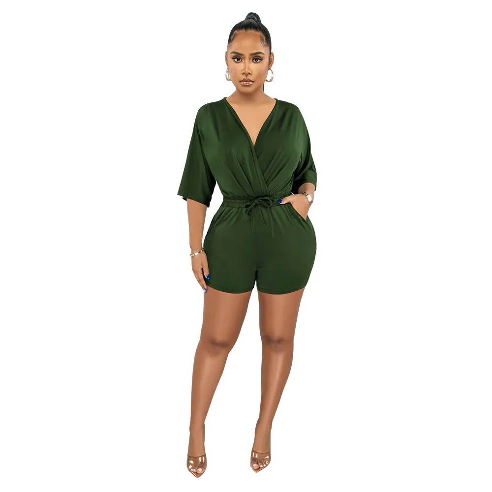 Glow Wrap V-Neck Short Sleeve Romper  Castello Clothing Line   