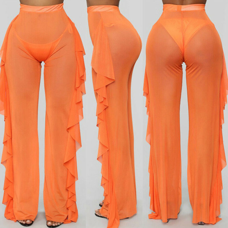 Malia Sheer High-Waisted Ruffle Mesh Pants Castello Clothing Line
