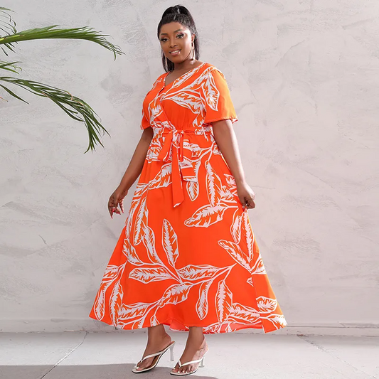 Briony Plus Size Short Sleeve Belted Floral Maxi Dress maxi dress Castello Clothing Line