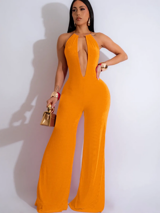 Dakota Halter Plunge Cutout Wide Leg Jumpsuit women jumpsuits Castello Clothing Line