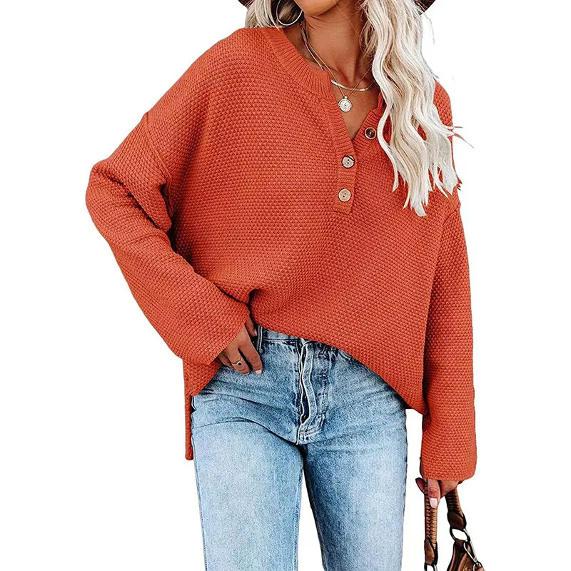 Terrain Waffle Knit Henley Long Sleeve Pullover Top Castello Clothing Line