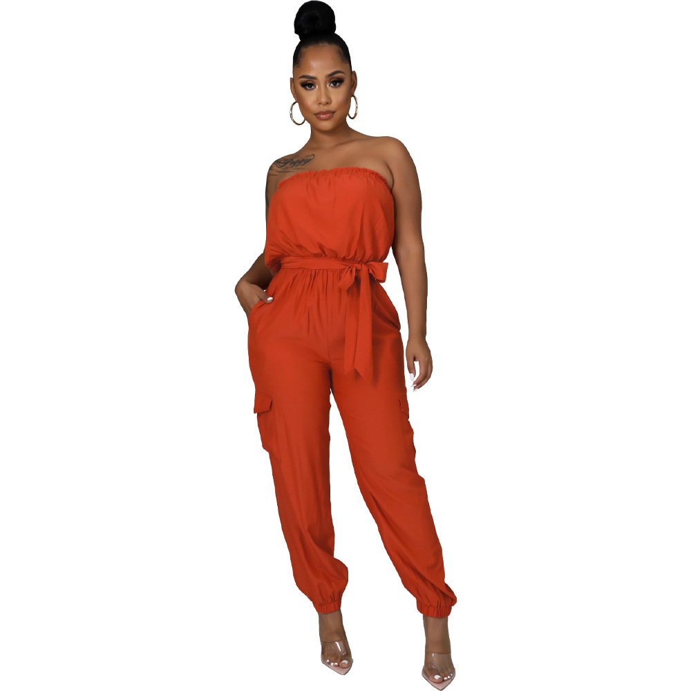 Talia Strapless Tie Waist Cargo Jogger Jumpsuit women jumpsuits Castello Clothing Line