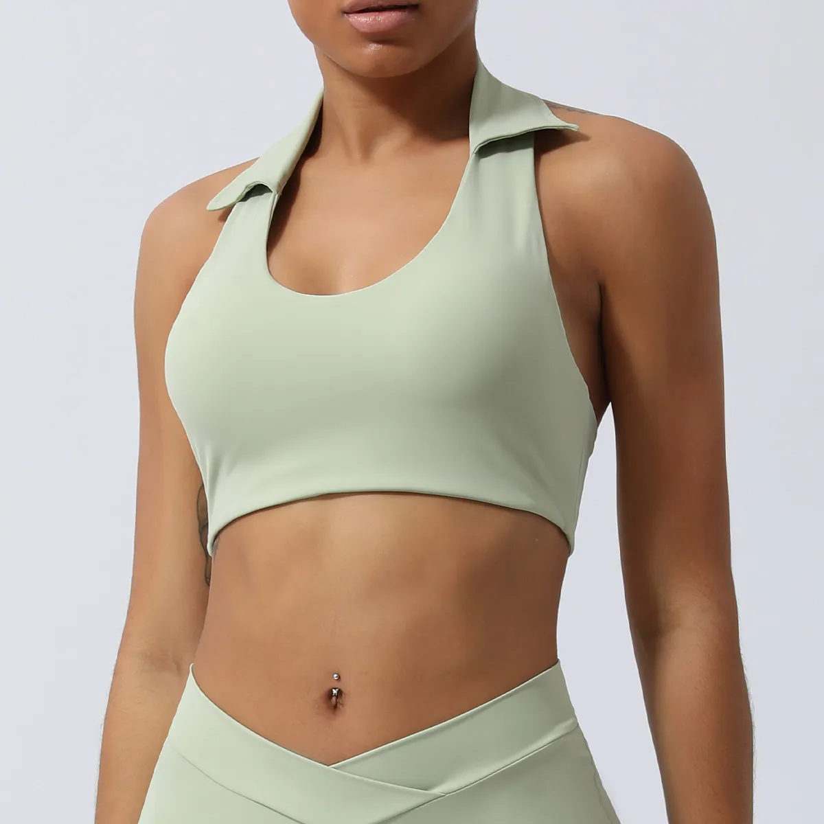 Macy Halter Collared Open Back Crop Top workout tops and t-shirts Castello Clothing Line