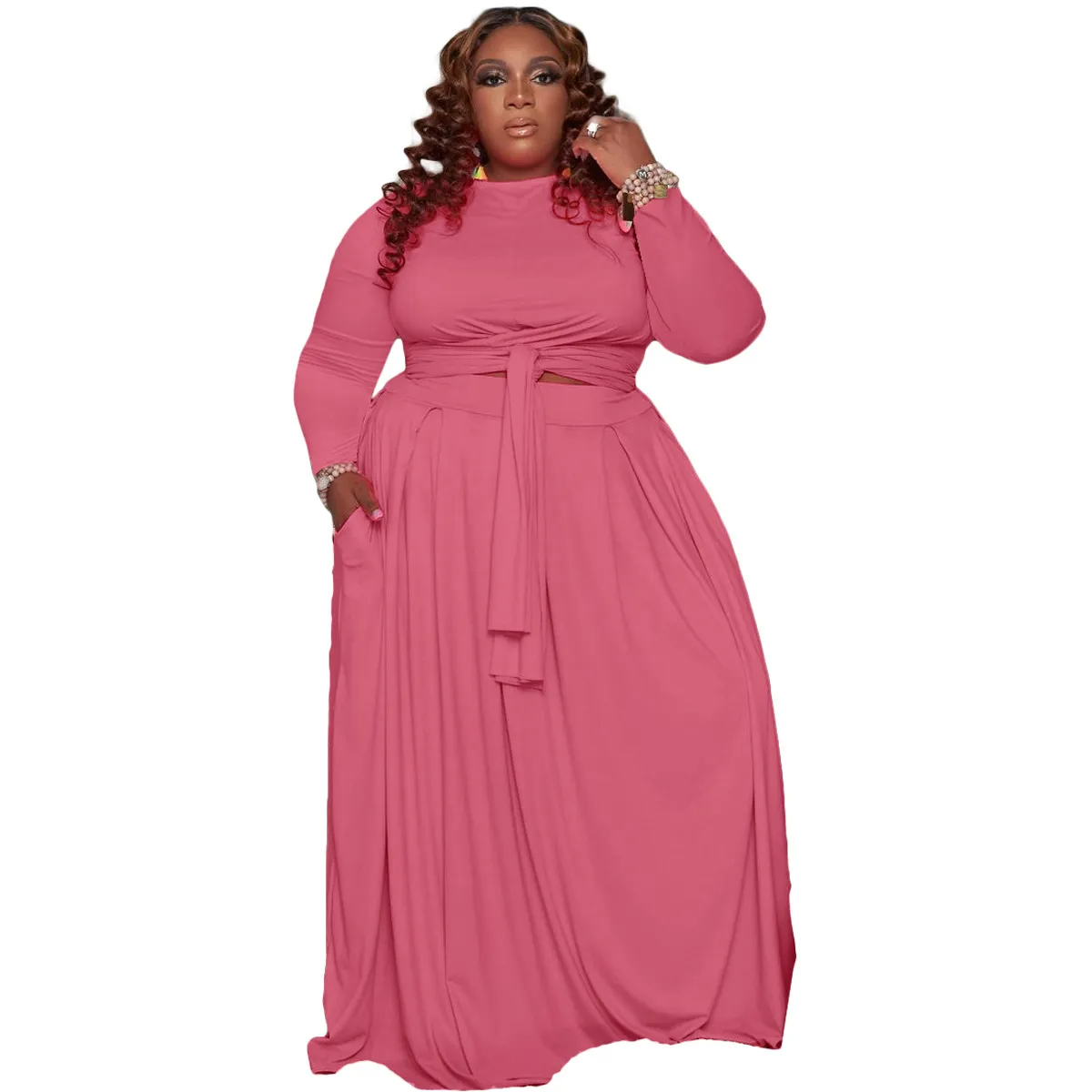 Plus Size 2-Piece Tie Top Maxi Skirt Set  Castello Clothing Line   