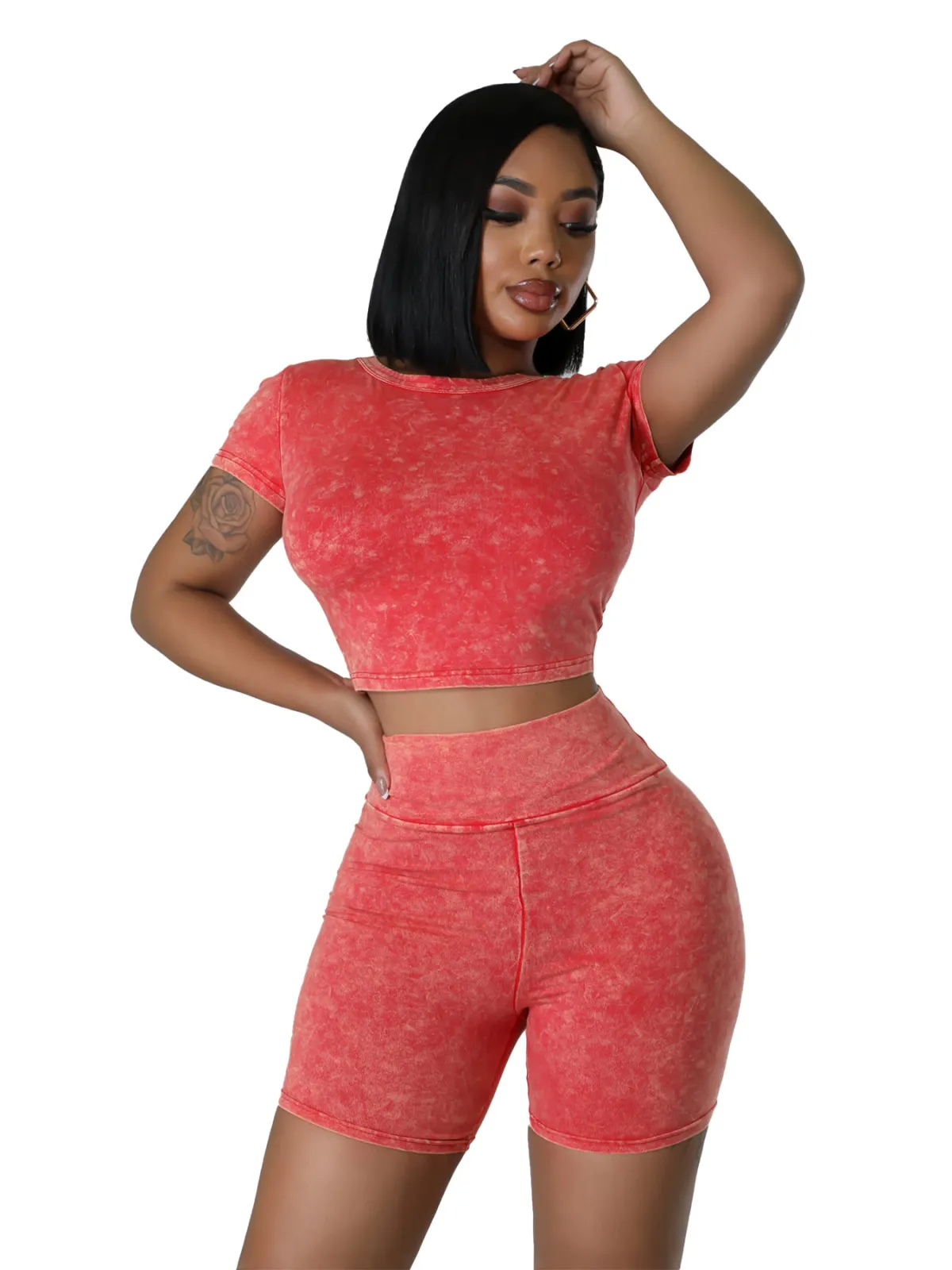 Vibe Acid Wash Crop Top & Biker Shorts Set  Castello Clothing Line   