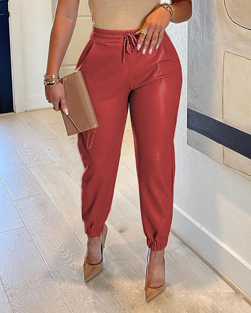 Trixie High-Waisted Faux Leather Jogger Pants Castello Clothing Line