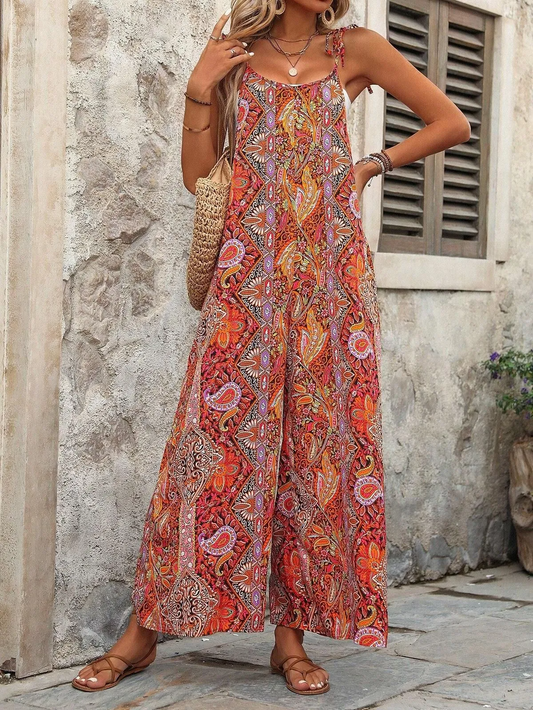 Amira Sleeveless Boho Print Wide Leg Jumpsuit women jumpsuits Castello Clothing Line