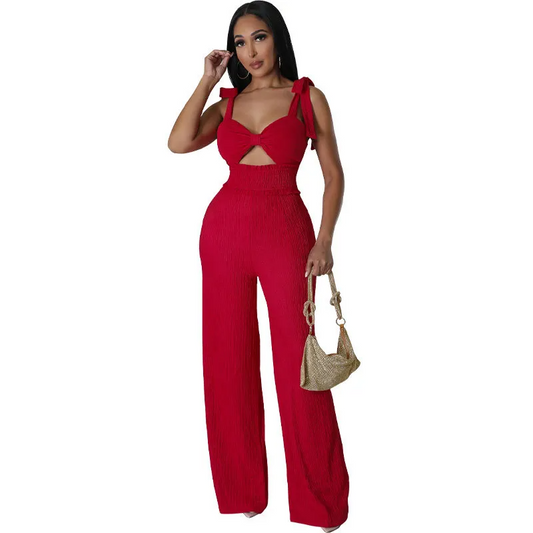 Julia Sleeveless Smocked Wide-Leg Jumpsuit women jumpsuits Castello Clothing Line