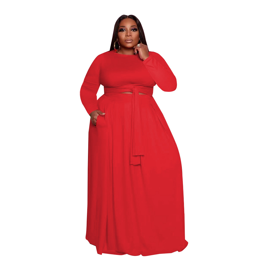 Plus Size 2-Piece Tie Top Maxi Skirt Set  Castello Clothing Line   