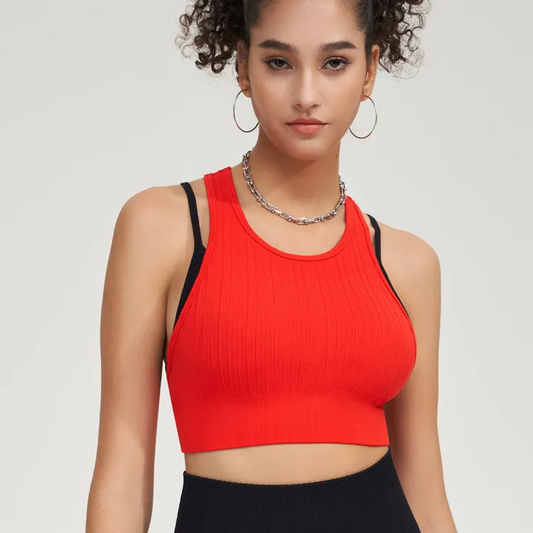 LevelUp Ribbed Layered Racerback Cutout Sports Bra sports top & bras Castello Clothing Line