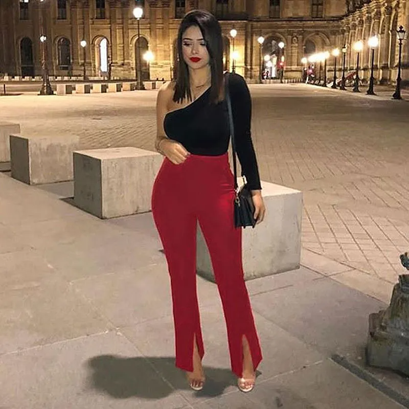 Serena High-Waisted Slim Split-Hem Pants Castello Clothing Line