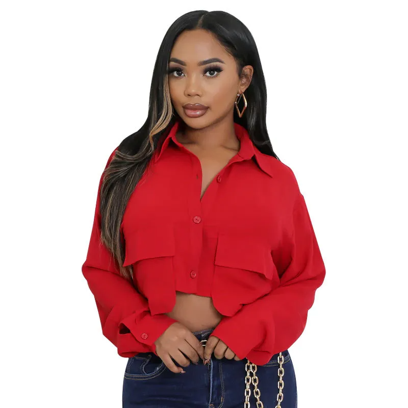 Game Changer Cropped Button-Up Long Sleeve Shirt Castello Clothing Line