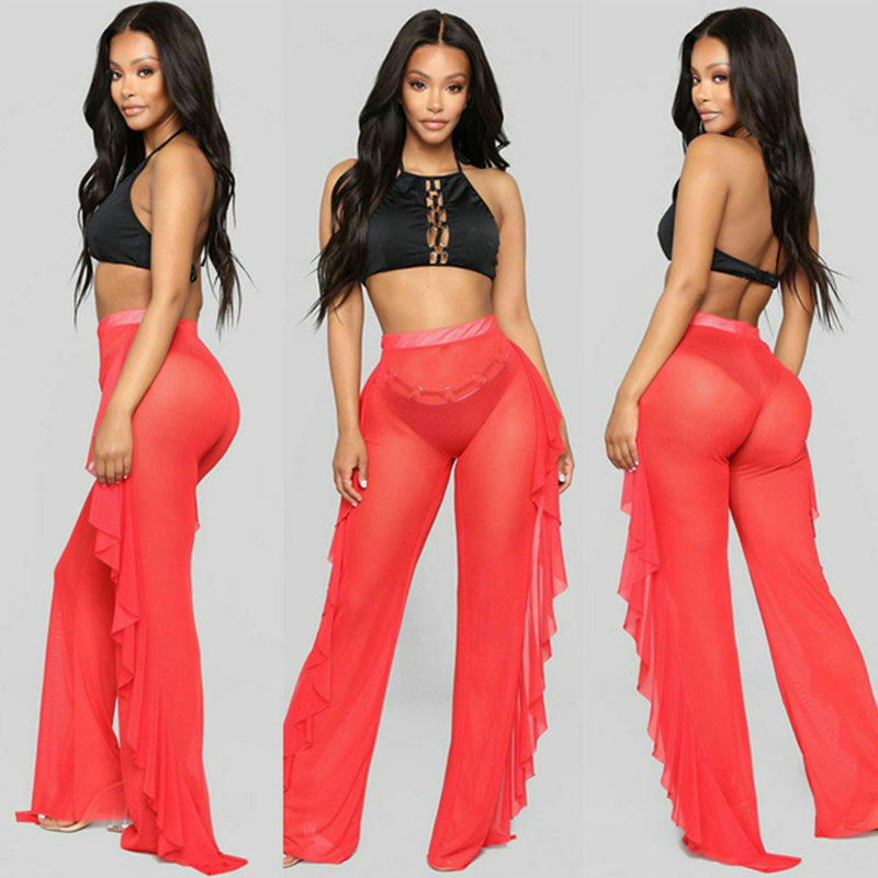 Malia Sheer High-Waisted Ruffle Mesh Pants Castello Clothing Line