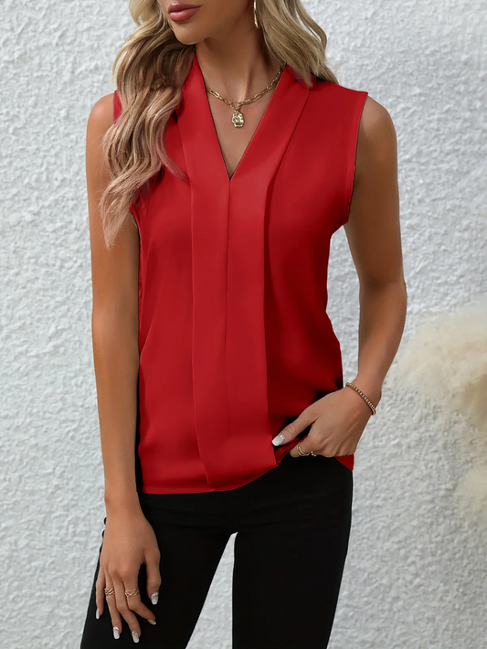 Pure Essence Sleeveless V-Neck Pleated Blouse Castello Clothing Line