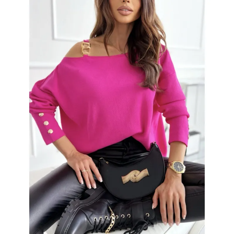 Breakthrough Off-Shoulder Buckle Detail Long Sleeve Blouse Castello Clothing Line
