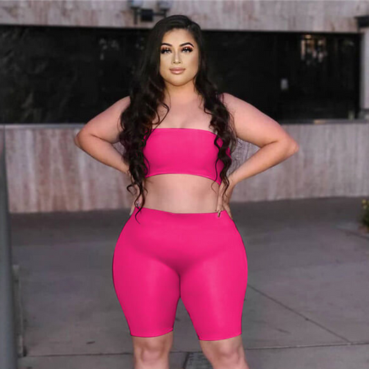Radiance Plus Size Tube Top Biker Shorts Set  Castello Clothing Line   