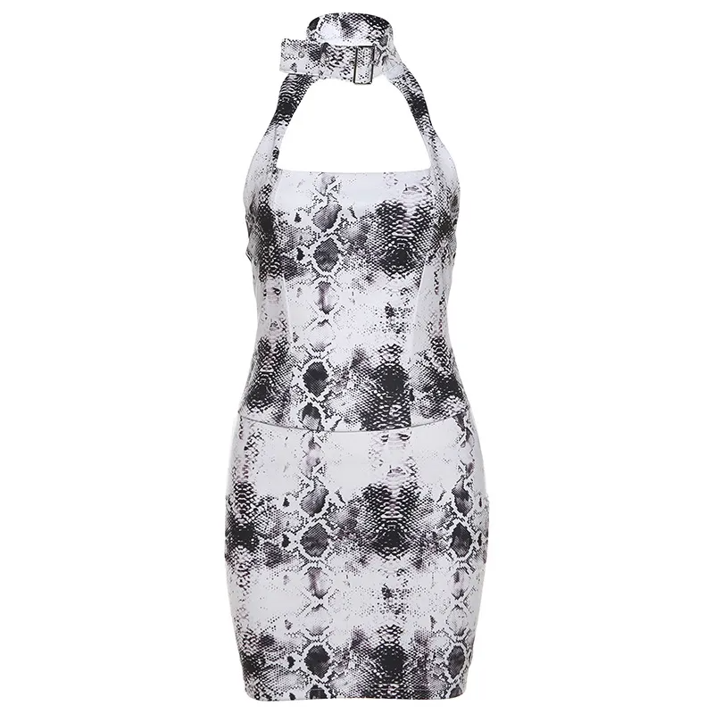 Thalassa Snakeskin Cutout Halter Bodycon Mini Dress Castello Clothing Line