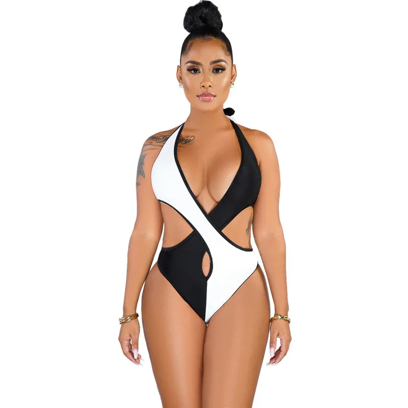 Ula Color Block Cutout Halter One-Piece Swimsuit one piece swimsuit Castello Clothing Line