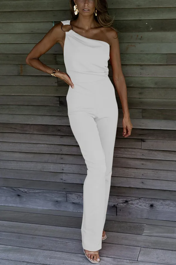 Aisla One-Shoulder Ring Detail Tailored Jumpsuit women jumpsuits Castello Clothing Line