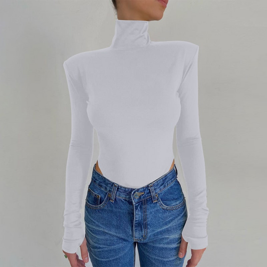 Bold Elegance High Neck Open Back Bodysuit  Castello Clothing Line   