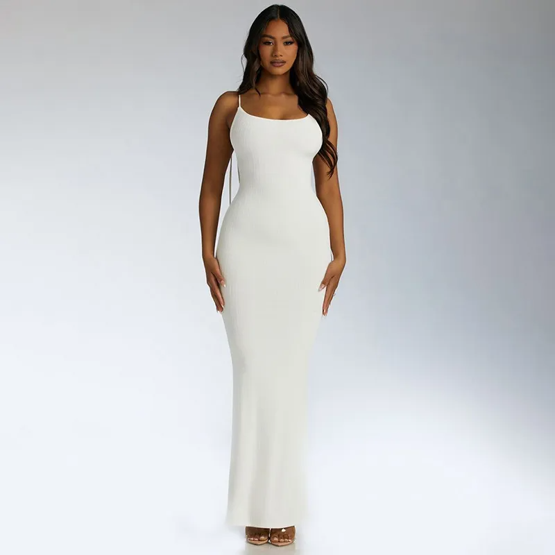 Elena Tie Strap Open Back Ribbed Bodycon Maxi Dress maxi dress Castello Clothing Line