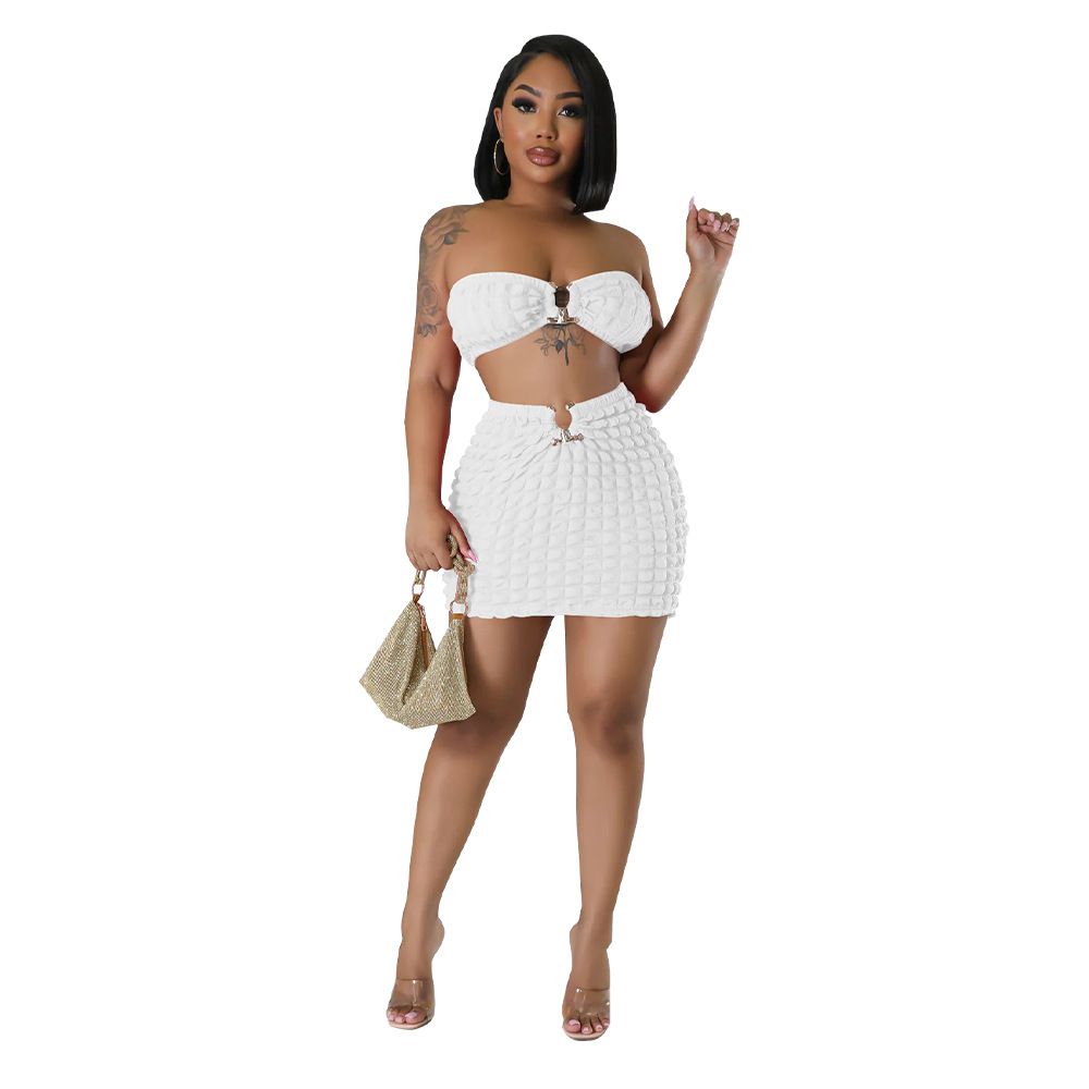 Bandeau Top & Mini Skirt Set - Slim Fit with Metal Buckle Detail  Castello Clothing Line   