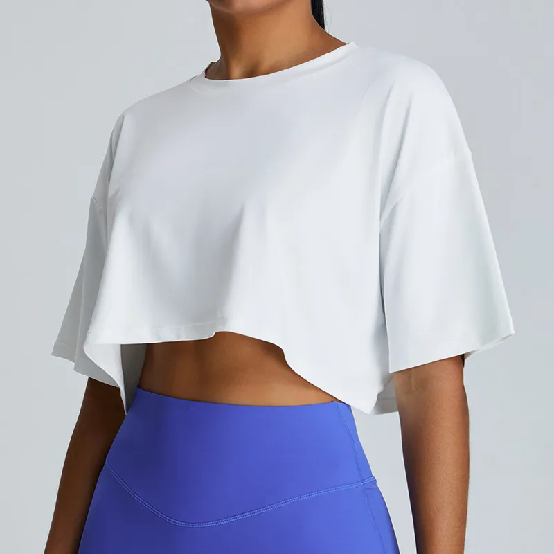Zephyr Boxy Fit Asymmetric Hem Short Sleeve Crop Top workout tops and t-shirts Castello Clothing Line