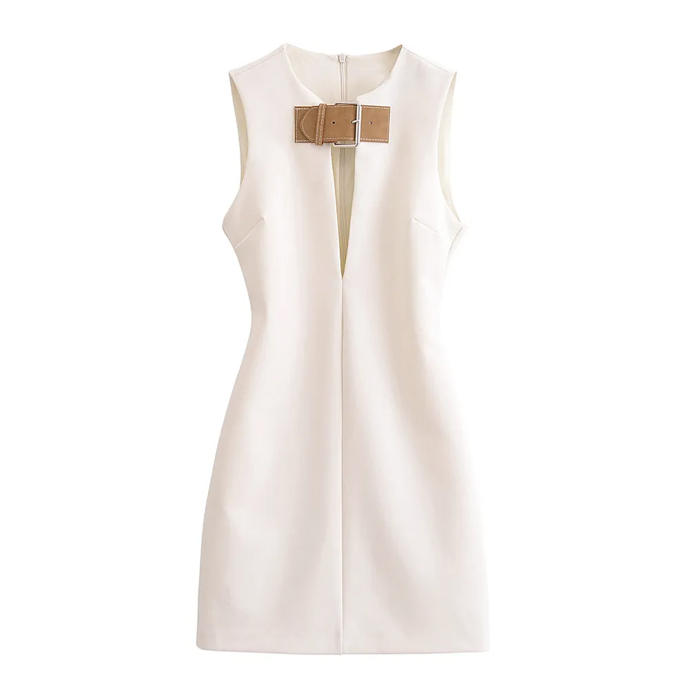 Yara Sleeveless Belted Cutout Mini Dress Castello Clothing Line