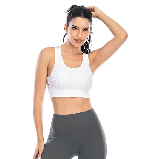 Bounce Scoop Neck Seamless Cutout Mesh Back Sports Bra sports top & bras Castello Clothing Line