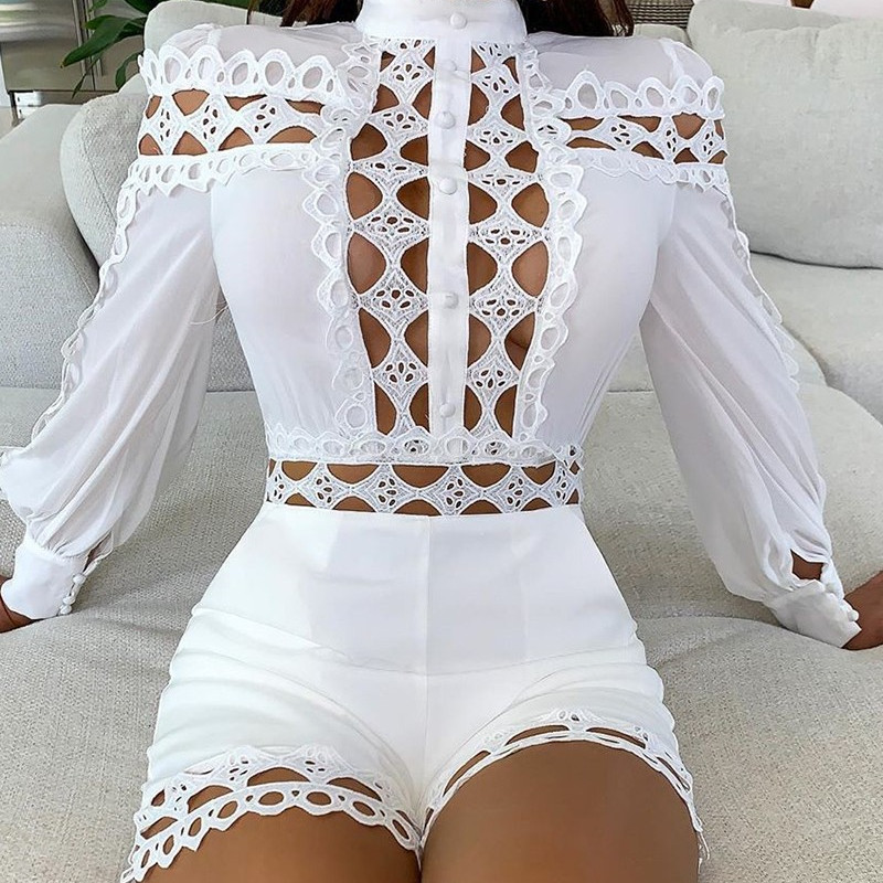 Lace Luxe Cutout Detail Long-Sleeve Romper  Castello Clothing Line   