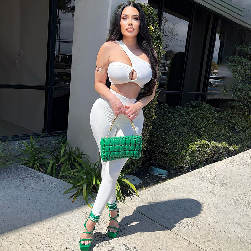 Sleeveless Asymmetrical Crop Top and Long Skinny Pants Set  Castello Clothing Line   