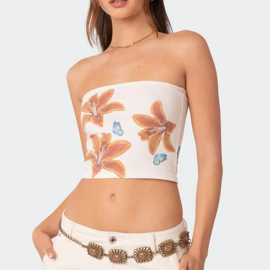 Blossom Breeze Strapless Crop Top  Castello Clothing Line   