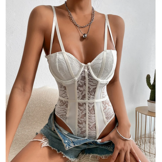 Daring Desire Lace Corset Bodysuit  Castello Clothing Line   