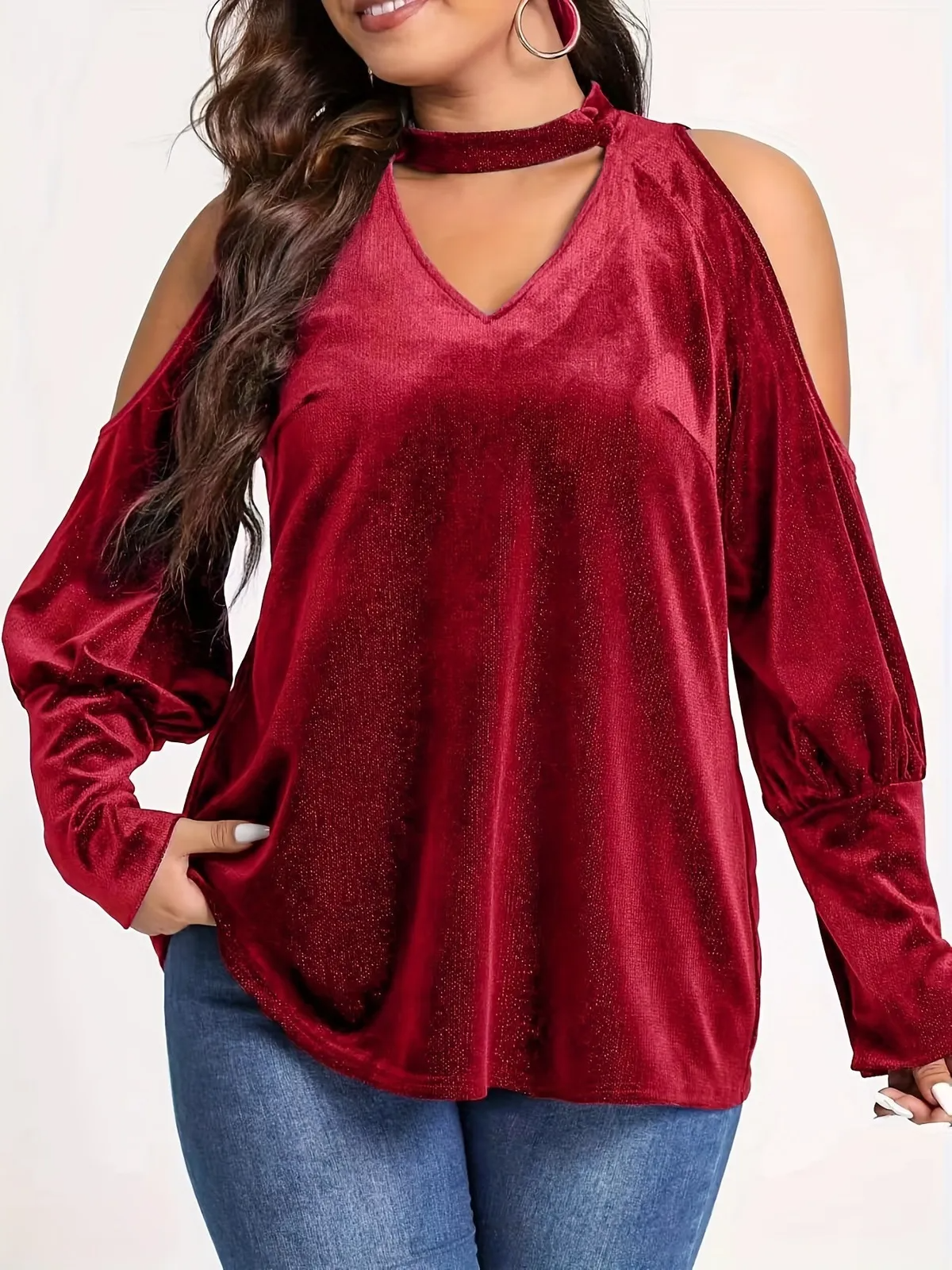 Essence Velvet Cold Shoulder Choker Top Castello Clothing Line