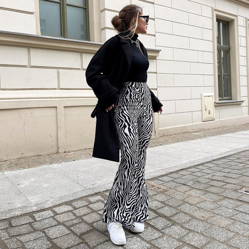 Liana High-Waisted Animal Print Wide-Leg Pants Castello Clothing Line