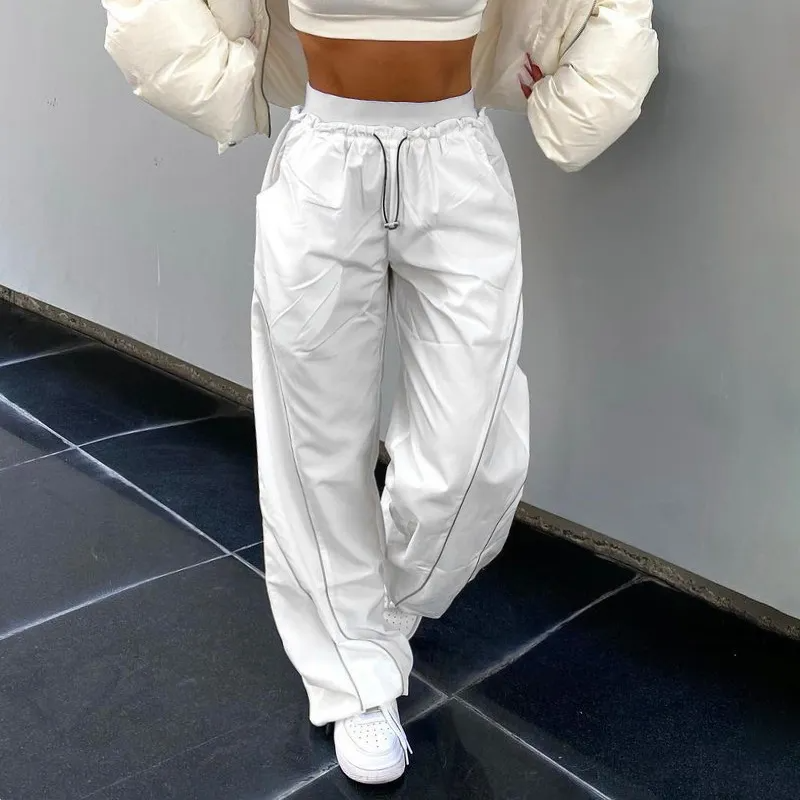 Nitro High-Rise Elastic Waist Wide-Leg Contrast Stitch Pants Castello Clothing Line