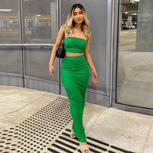 Bandeau Tube Top & Long Skirt Set  Castello Clothing Line   