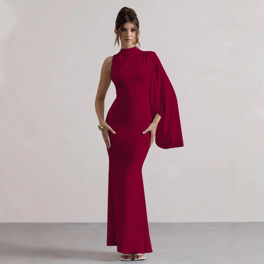 Ayla High Neck Cape Sleeve Sheath Maxi Dress maxi dress Castello Clothing Line