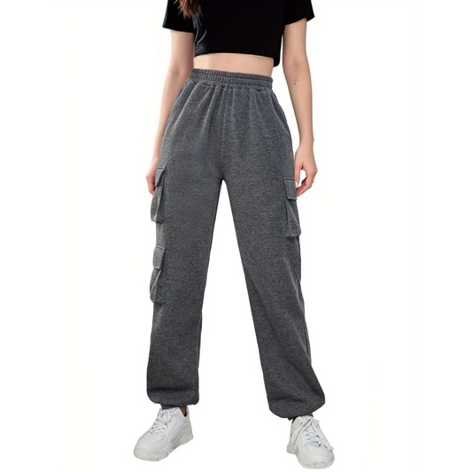 Grid High-Rise Elastic Waist Cargo Pocket Jogger Pants joggers Castello Clothing Line