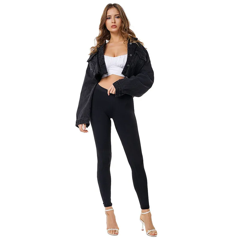 Inferno Cropped Frayed Hem Button-Up Denim Jacket Castello Clothing Line
