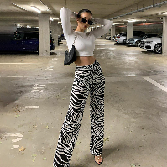 Liana High-Waisted Animal Print Wide-Leg Pants Castello Clothing Line