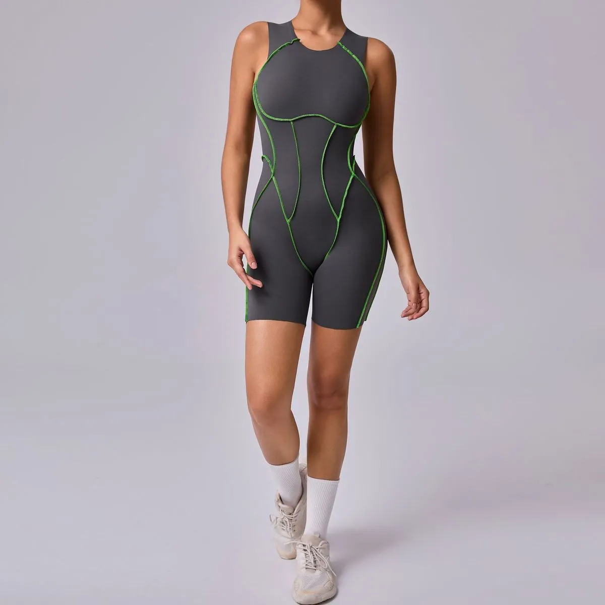 Evie Seamless Open-Back Contour Workout Romper athletic rompers Castello Clothing Line