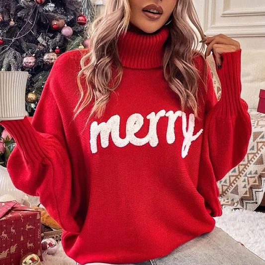 Merry Spirit Turtleneck Oversized Knit Sweater Castello Clothing Line