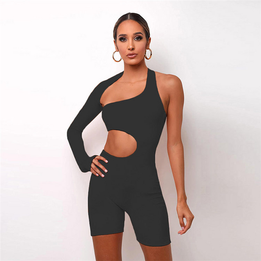 Risk Factor One-Sleeve Cutout Romper  Castello Clothing Line   