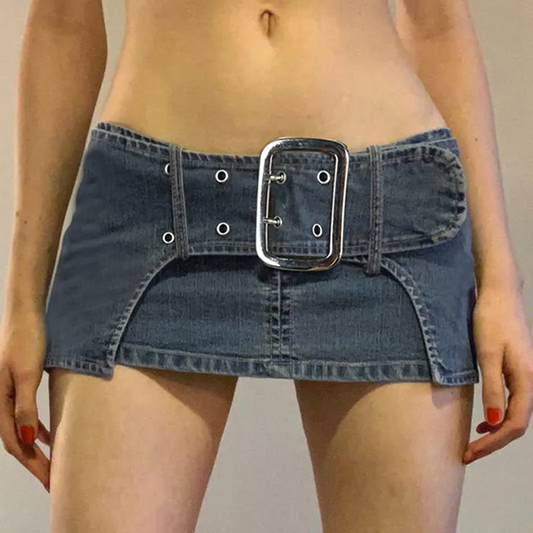 Buckle Up Denim Micro Mini Skirt  Castello Clothing Line   