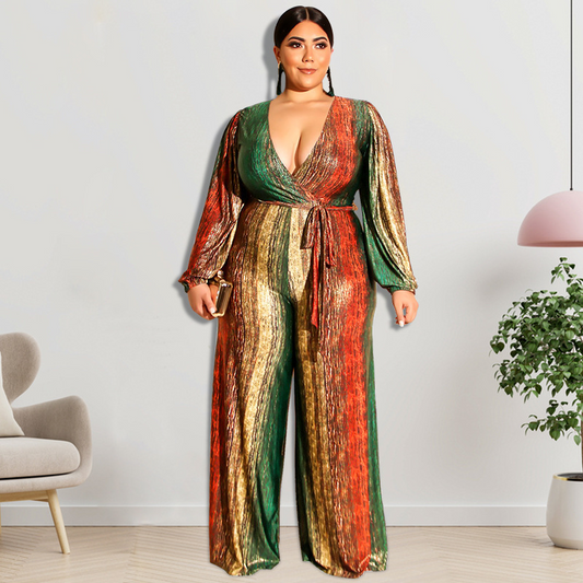 Dalia Plus Size Long Sleeve Wrap Wide Leg Jumpsuit women jumpsuits Castello Clothing Line