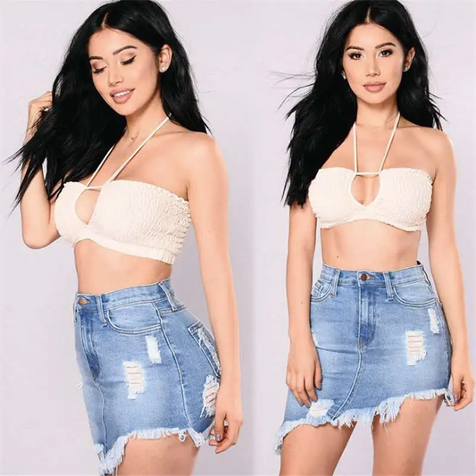 Dangerous Curves Distressed Denim Mini Skirt  Castello Clothing Line   
