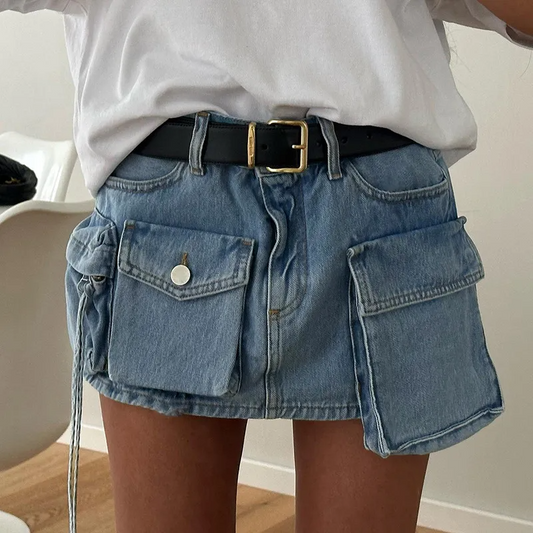 Cargo Babe Denim Mini Skirt  Castello Clothing Line   