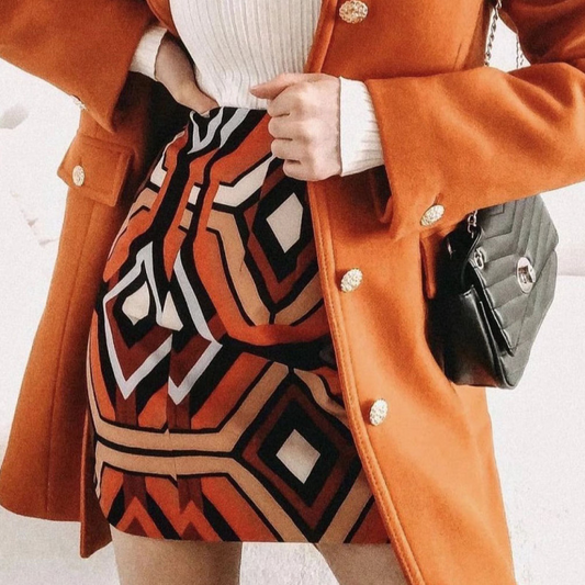 High Waist Geometrical Print A-Line Mini Skirt  Castello Clothing Line   