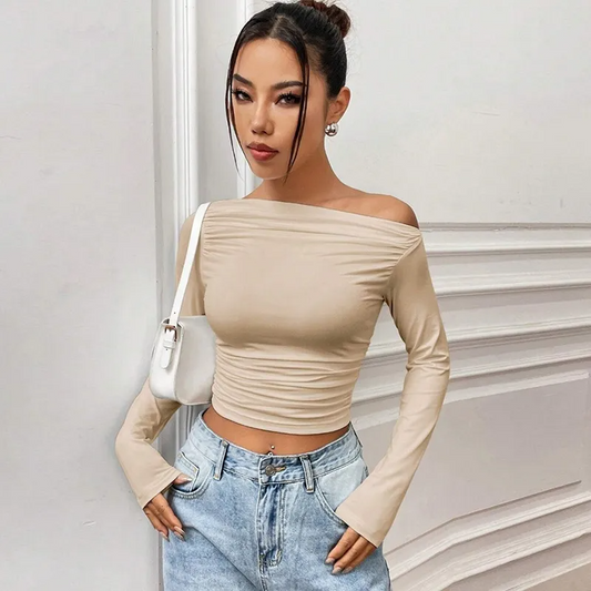 Simply Tempting Off-Shoulder Long Sleeve Top  Castello Clothing Line   